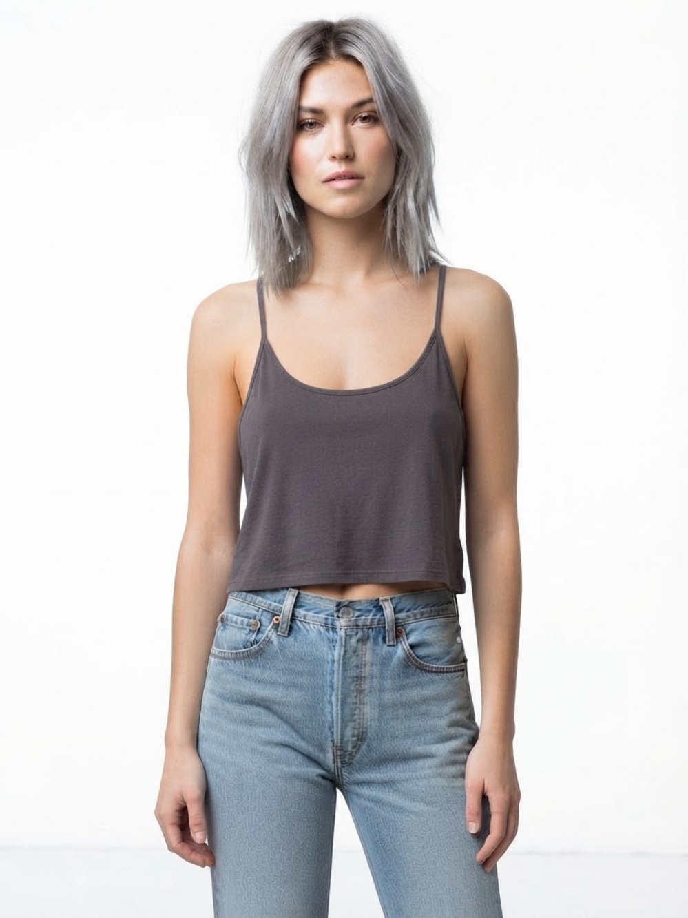 BDG Cropped Cami Charcoal Grey Casual 90s